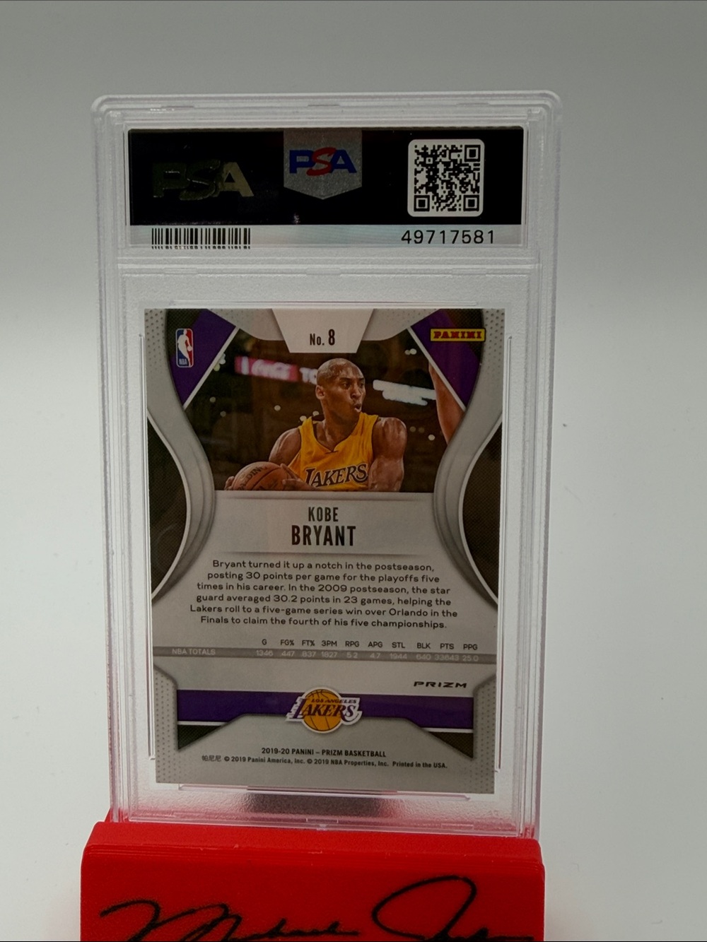 2019 Panini Prizm Card - Kobe Bryant Silver Prizm #8 PSA Mint 9 - Picture 2 of 3